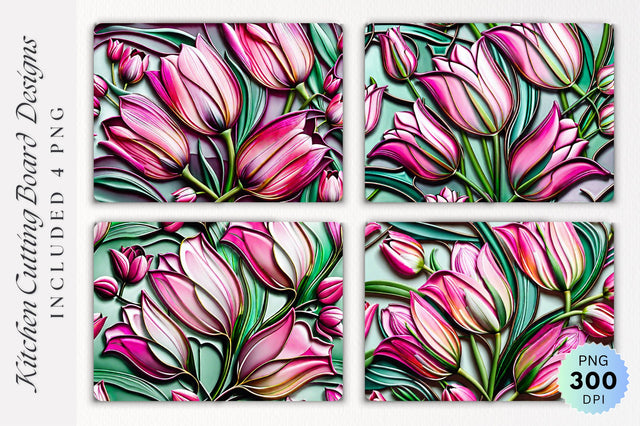 Pink Floral Glass Cutting Board PNG Design Sublimation Regulrcrative 