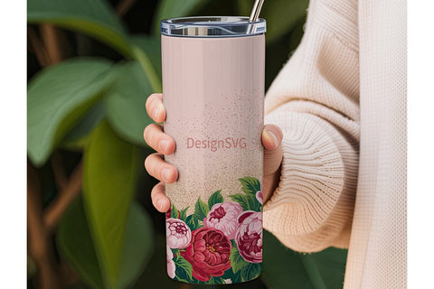 Pink Floral Gold Glitter 20oz Tumbler Sublimation DesignSVG 