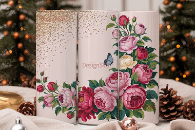 Pink Floral Gold Glitter 20oz Tumbler Sublimation DesignSVG 
