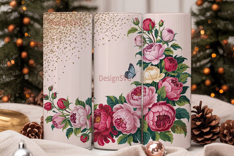 Pink Floral Gold Glitter 20oz Tumbler Sublimation DesignSVG 