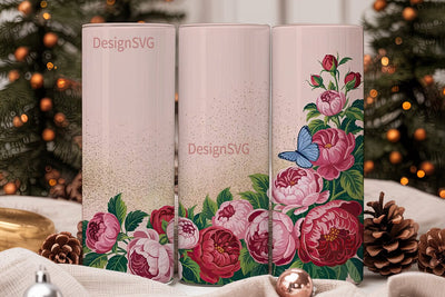 Pink Floral Gold Glitter 20oz Tumbler Sublimation DesignSVG 