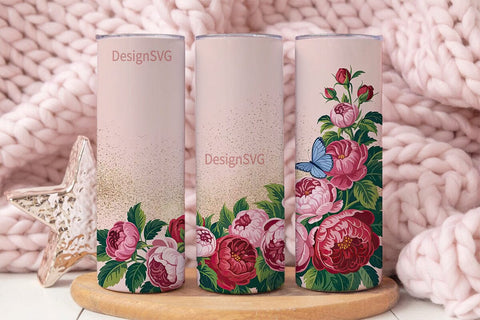Pink Floral Gold Glitter 20oz Tumbler Sublimation DesignSVG 