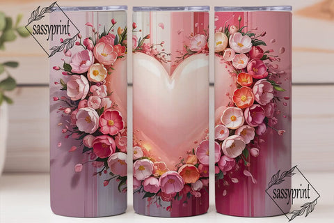 Pink Floral Heart 20oz Tumbler Wrap Sublimation sassyprint 