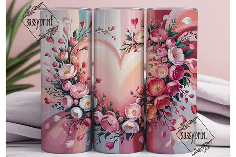 Pink Floral Heart 20oz Tumbler Wrap Sublimation sassyprint 