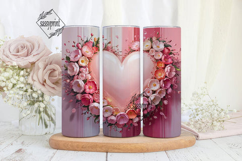 Pink Floral Heart 20oz Tumbler Wrap Sublimation sassyprint 