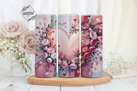Pink Floral Heart 20oz Tumbler Wrap Sublimation sassyprint 