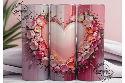 Pink Floral Heart 20oz Tumbler Wrap Sublimation sassyprint 