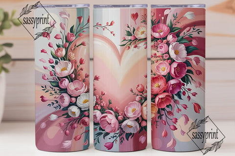Pink Floral Heart 20oz Tumbler Wrap Sublimation sassyprint 