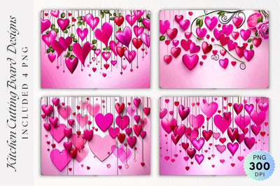 Pink Floral Hearts Love Cutting board PNG Design Sublimation Regulrcrative 