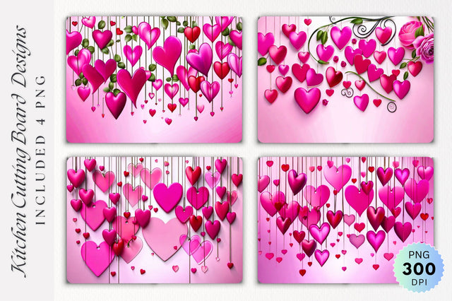 Pink Floral Hearts Love Cutting board PNG Design Sublimation Regulrcrative 