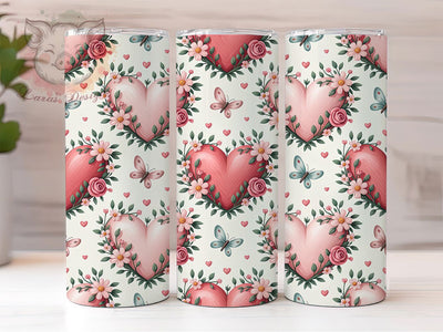 Pink Floral Hearts Tumbler, Valentine Butterfly Wrap, Romantic Floral Cup, 20oz Sublimation Wrap, Stylish Valentine Design Tumbler, Artistic Heart Butterfly Cup, Whimsical Love Theme Wrap Sublimation Lara' s Designs 