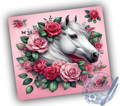 Pink Floral Horse 20oz Skinny Tumbler, Horse Lover Tumbler Png, Straight & Tapered Tumbler Wrap, Instant Digital Download Sublimation ToriDesigns 