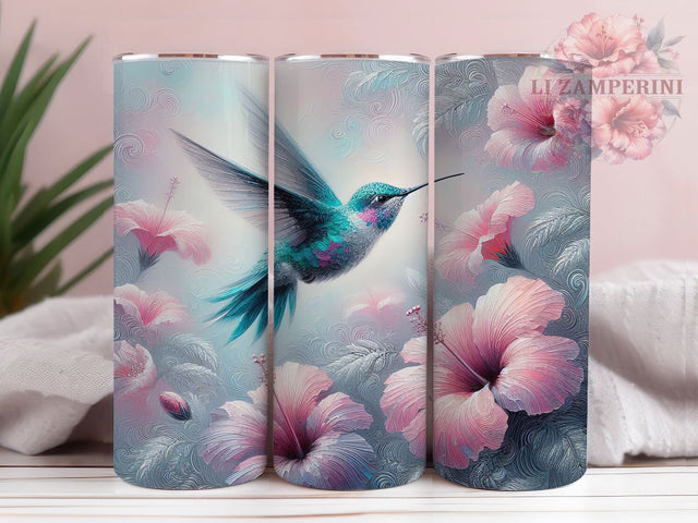 Pink Floral Hummingbird Nature Tumbler, Floral Design, Pink Bird Art, Garden Tumbler, Spring Gift Wrap, Nature Lover Design, Bird Watcher Gift Sublimation Li Zamperini 