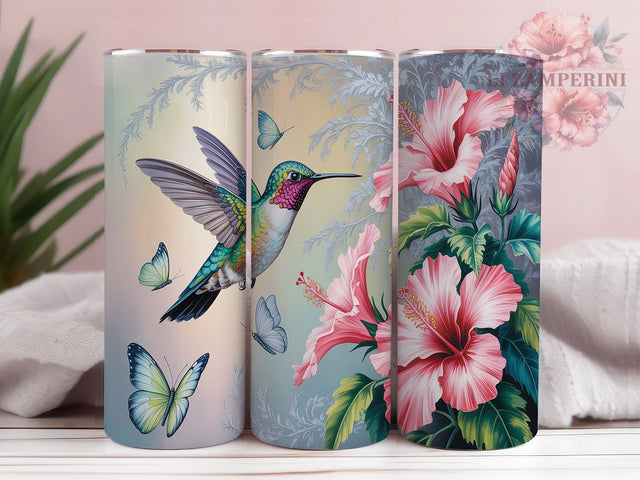 Pink Floral Hummingbird Nature Tumbler, Floral Design, Pink Bird Art, Garden Tumbler, Spring Gift Wrap, Nature Lover Design, Bird Watcher Gift Sublimation Li Zamperini 