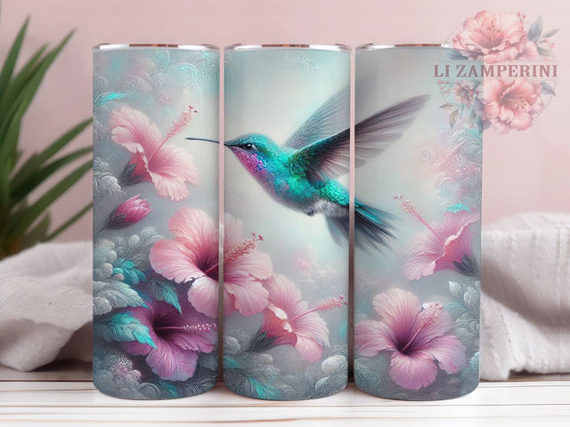 Pink Floral Hummingbird Nature Tumbler, Floral Design, Pink Bird Art, Garden Tumbler, Spring Gift Wrap, Nature Lover Design, Bird Watcher Gift Sublimation Li Zamperini 