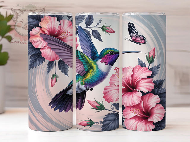 Pink Floral Hummingbird Tumbler, Flower Bird Tumbler Wrap, Nature Sublimation Design, Garden Lover Drinkware Wrap, Spring Summer Tumbler Design, Watercolor Bird Coffee Tumbler Sublimation Lara' s Designs 