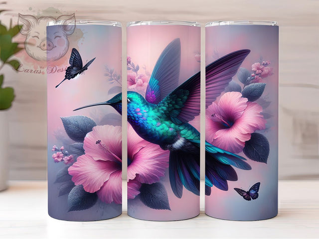 Pink Floral Hummingbird Tumbler, Flower Bird Tumbler Wrap, Nature Sublimation Design, Garden Lover Drinkware Wrap, Spring Summer Tumbler Design, Watercolor Bird Coffee Tumbler Sublimation Lara' s Designs 