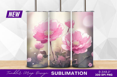 Pink floral illustration gentle springtime tumbler png Sublimation Regulrcrative 