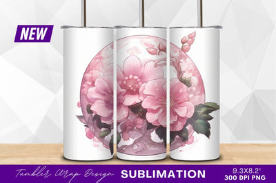 Pink floral illustration inside a circular tumbler Sublimation Regulrcrative 