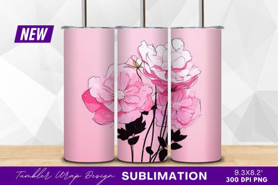 Pink floral illustration tumbler png ready image Sublimation Regulrcrative 