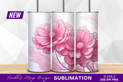 Pink floral illustration with line art texture Sublimation Regulrcrative 