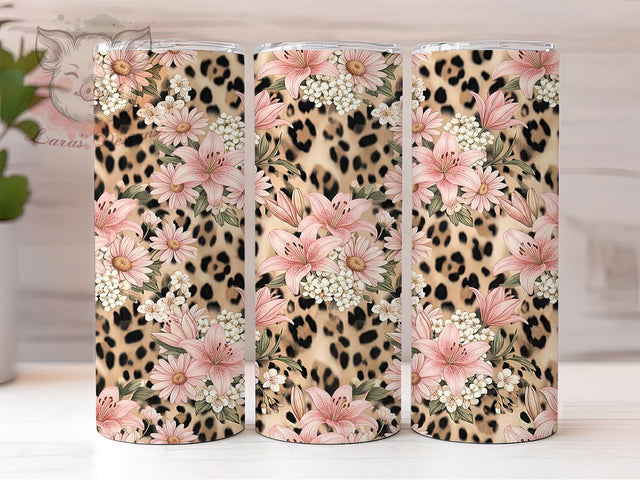 Pink Floral Leopard 20oz Tumbler, Pink Floral Leopard, Pink Leopard Tumbler, Leopard Floral PNG, Pink Floral PNG, Floral Leopard PNG, Pink Leopard PNG, 20oz Tumbler Wrap Sublimation Lara' s Designs 