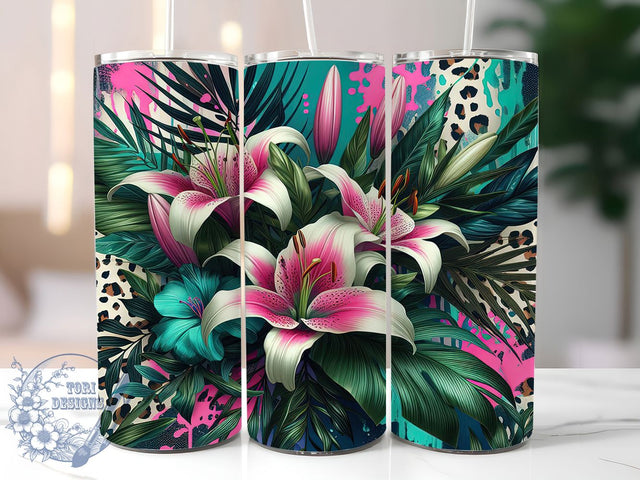 Pink Floral Leopard Print Tumbler Wrap, 20oz Tumbler Sublimation, Chic Leopard Flowers Design, Glam Aesthetic Tumbler, Feminine Safari Art, Trendy Cheetah Print Sublimation ToriDesigns 