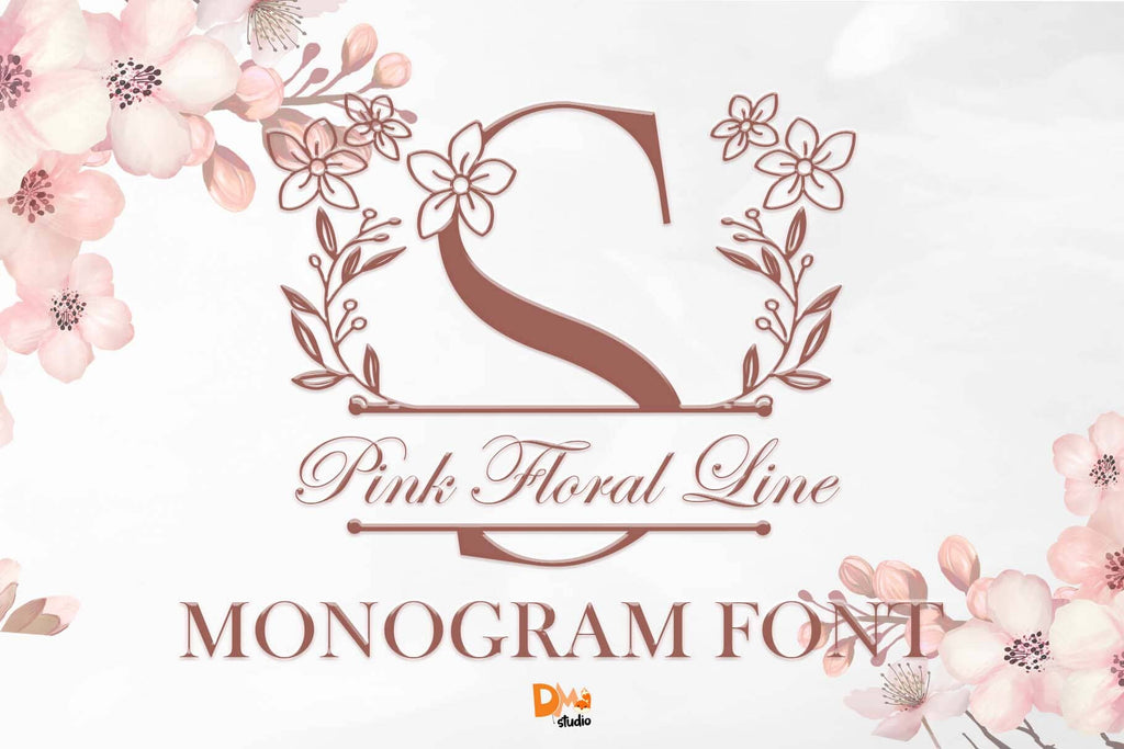 Pink Floral Line Monogram - So Fontsy