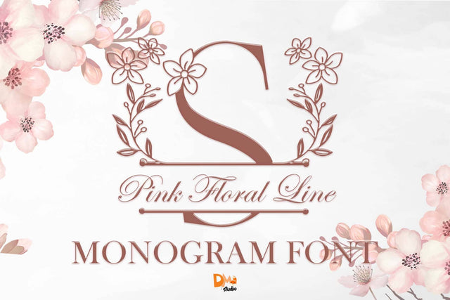 Pink Floral Line Monogram Font Dm Letter Studio 