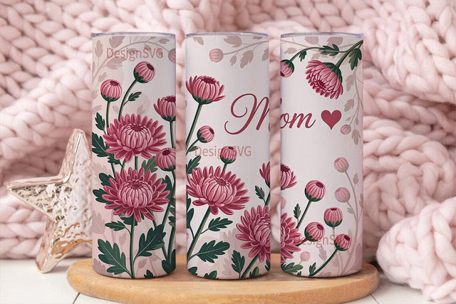 Pink Floral Mom 20oz Tumbler Wrap Sublimation DesignSVG 