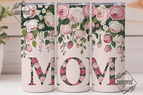 Pink Floral Mom 20oz Tumbler Wrap Sublimation sassyprint 
