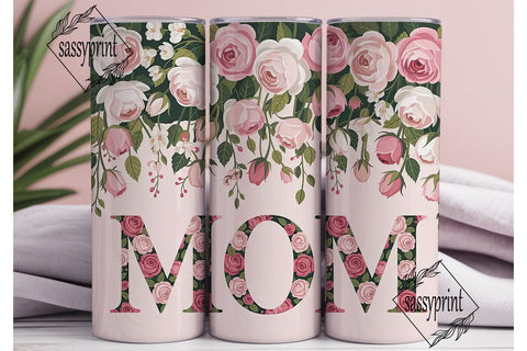 Pink Floral Mom 20oz Tumbler Wrap Sublimation sassyprint 