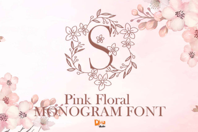 Pink Floral Monogram Font Dm Letter Studio 