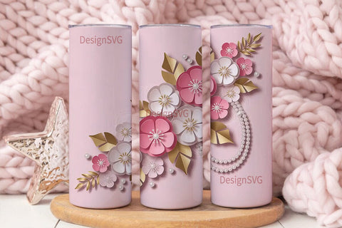 Pink Floral Pearl Tumbler Wrap Sublimation DesignSVG 