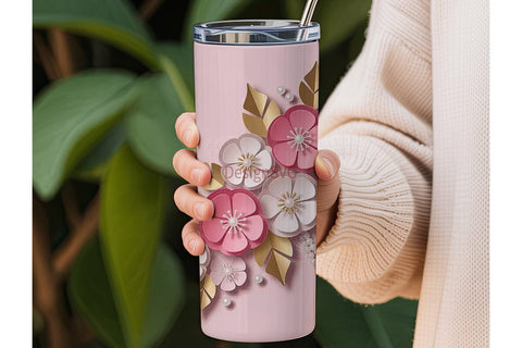 Pink Floral Pearl Tumbler Wrap Sublimation DesignSVG 