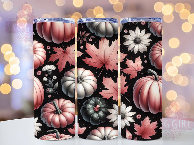 Pink Floral Pumpkin Fall Tumbler Wrap, Fall Tumbler Wrap, Floral Pumpkin Tumbler, Boho Fall Tumbler, Pink Halloween Tumbler, 20oz Skinny Tumbler Png, Cute Fall Sublimation Sublimation SvggirlplusArt 