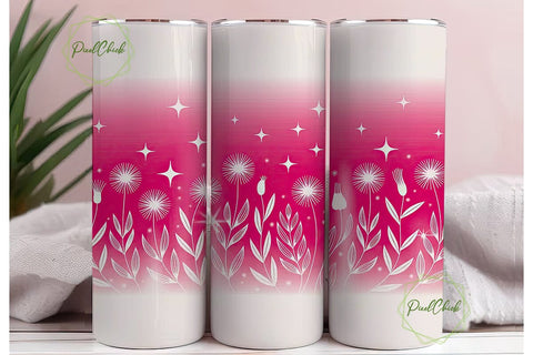 Pink Floral Sparkle 20oz Tumbler Wrap Sublimation PixelChick 
