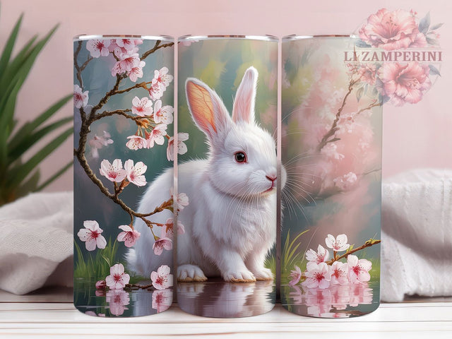 Pink Floral Spring Bunny Tumbler, Pink Spring Tumbler, Cute Bunny Wrap, Whimsical Bunny Wrap, Elegant Floral Wrap, Sublimation Design, Trendy Gift Idea Sublimation Li Zamperini 