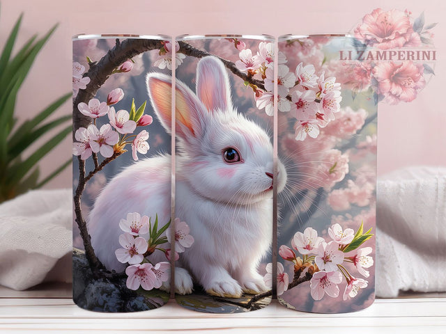 Pink Floral Spring Bunny Tumbler, Pink Spring Tumbler, Cute Bunny Wrap, Whimsical Bunny Wrap, Elegant Floral Wrap, Sublimation Design, Trendy Gift Idea Sublimation Li Zamperini 