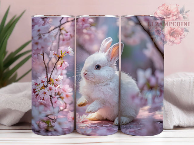 Pink Floral Spring Bunny Tumbler, Pink Spring Tumbler, Cute Bunny Wrap, Whimsical Bunny Wrap, Elegant Floral Wrap, Sublimation Design, Trendy Gift Idea Sublimation Li Zamperini 