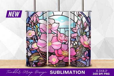 Pink floral stained glass window tumbler png Sublimation Regulrcrative 