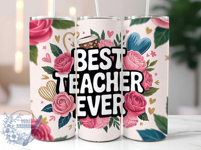 Pink Floral Teacher 20oz Tumbler, Pink Floral Wrap, Sublimation Gift, Educator Mug, 20oz Tumbler Design, Best Teacher Quote, Classroom Theme Sublimation ToriDesigns 