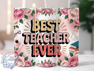 Pink Floral Teacher 20oz Tumbler, Pink Floral Wrap, Sublimation Gift, Educator Mug, 20oz Tumbler Design, Best Teacher Quote, Classroom Theme Sublimation ToriDesigns 
