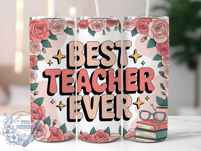 Pink Floral Teacher 20oz Tumbler, Pink Floral Wrap, Sublimation Gift, Educator Mug, 20oz Tumbler Design, Best Teacher Quote, Classroom Theme Sublimation ToriDesigns 