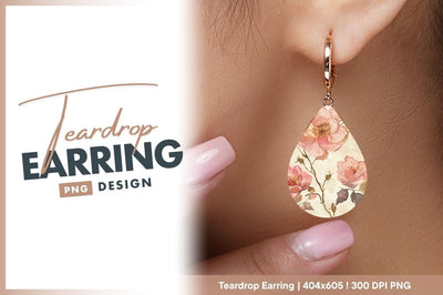 Pink floral teardrop earring png design Sublimation Regulrcrative 