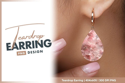 Pink floral teardrop earring png template Sublimation Regulrcrative 