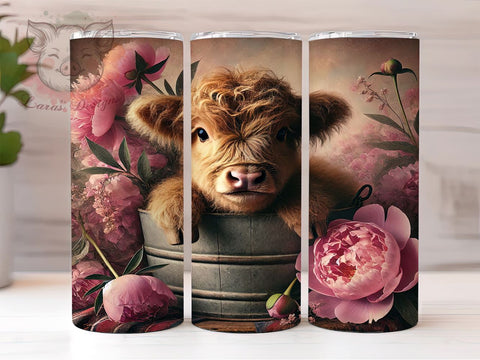 Pink Floral Tumbler, Highland Cow Tumbler, Cow Tumbler, 20oz Tumbler Wrap, Sublimation Design, Digital Download, Cricut Design, Silhouette Design, DIY Tumbler, Personalized Sublimation Lara' s Designs 