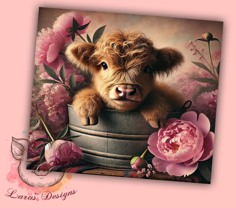 Pink Floral Tumbler, Highland Cow Tumbler, Cow Tumbler, 20oz Tumbler Wrap, Sublimation Design, Digital Download, Cricut Design, Silhouette Design, DIY Tumbler, Personalized Sublimation Lara' s Designs 