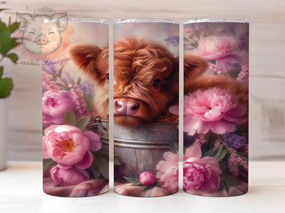 Pink Floral Tumbler, Highland Cow Tumbler, Cow Tumbler, 20oz Tumbler Wrap, Sublimation Design, Digital Download, Cricut Design, Silhouette Design, DIY Tumbler, Personalized Sublimation Lara' s Designs 