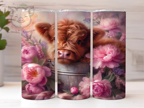 Pink Floral Tumbler, Highland Cow Tumbler, Cow Tumbler, 20oz Tumbler Wrap, Sublimation Design, Digital Download, Cricut Design, Silhouette Design, DIY Tumbler, Personalized Sublimation Lara' s Designs 